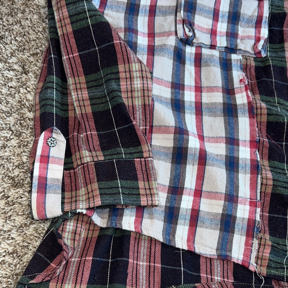 Women's Patchwork Plaid Button Down Shirt with St… - image 16